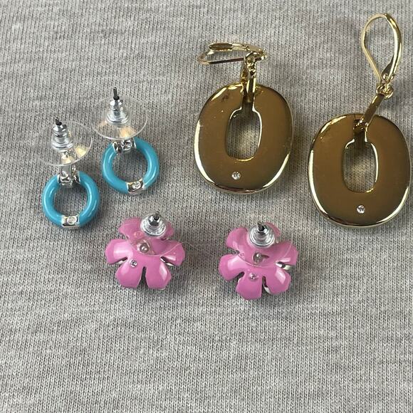 Bundle 3 Sets Pairs Napier Earrings Pink Blue Yellow Fashion New - Picture 5 of 7